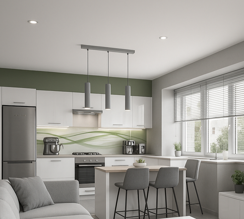 Minimalist kitchen in white and gray tones
