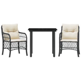 vidaXL 3 Piece Bistro Set with Cushions Black Poly Rattan