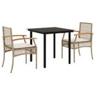vidaXL 3 Piece Garden Dining Set with Cushions Beige Poly Rattan