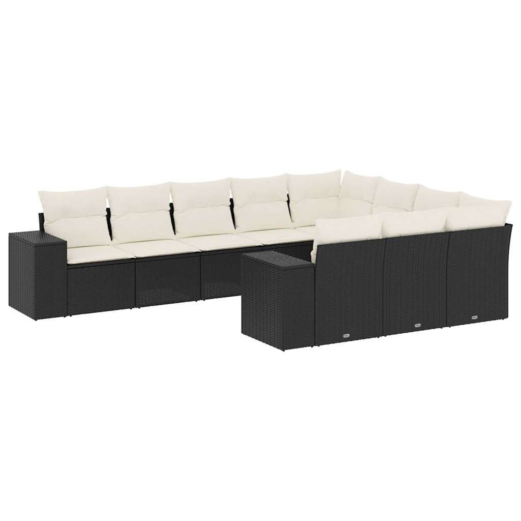 vidaXL 10 Piece Garden Sofa Set with Cushions Black Poly Rattan
