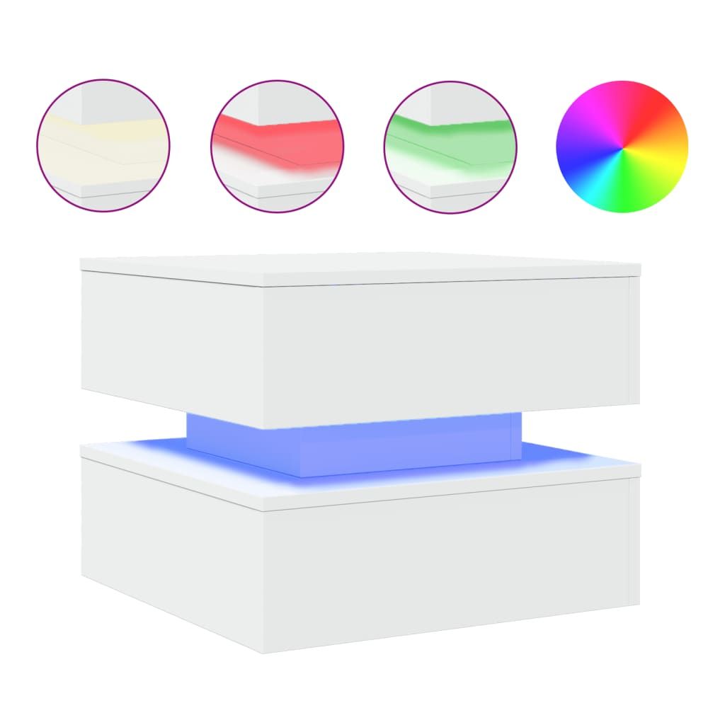 vidaXL Coffee Table with LED Lights White 19.7"x19.7"x15.7"