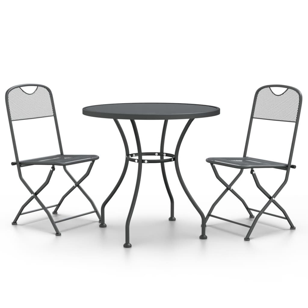 vidaXL 3 Piece Patio Dining Set Expanded Metal Mesh Anthracite