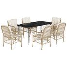vidaXL 7 Piece Garden Dining Set with Cushions Beige Poly Rattan