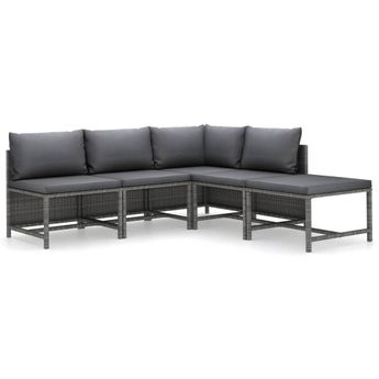 vidaXL 5 Piece Garden Lounge Set with Cushions Poly Rattan Grey