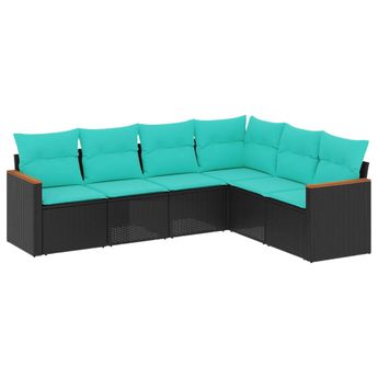 vidaXL 6 Piece Garden Sofa Set with Cushions Black Poly Rattan