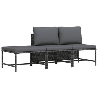 vidaXL 3 Piece Garden Sofa Set with Cushions Grey Poly Rattan