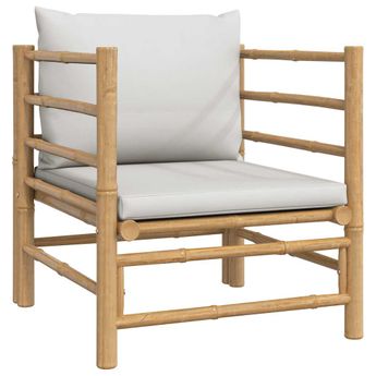 vidaXL Garden Sofa with Light Grey Cushions Bamboo