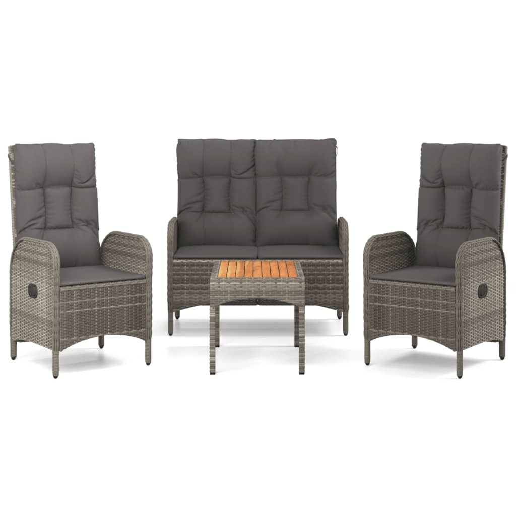 vidaXL 4 Piece Garden Dining Set with Cushions Grey Poly Rattan