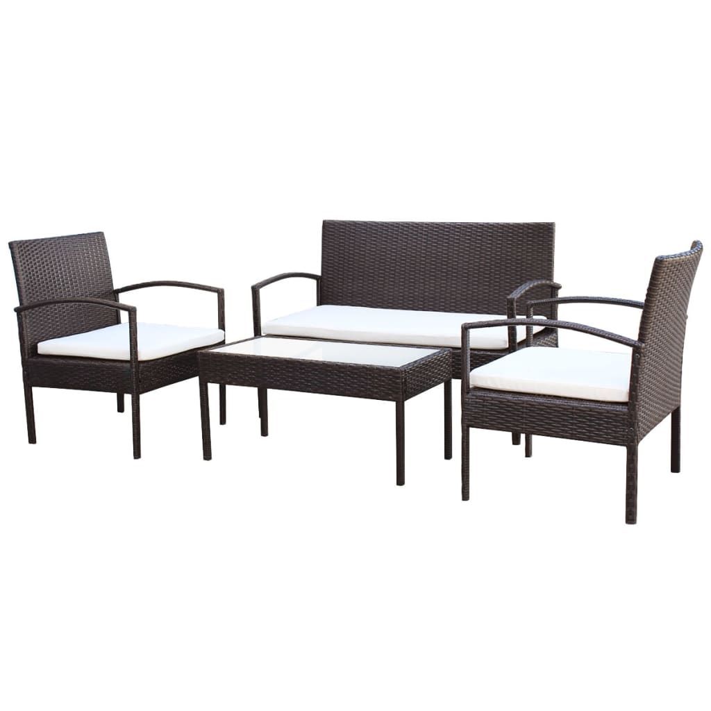 vidaXL 4 Piece Garden Lounge Set with Cushions Poly Rattan Brown