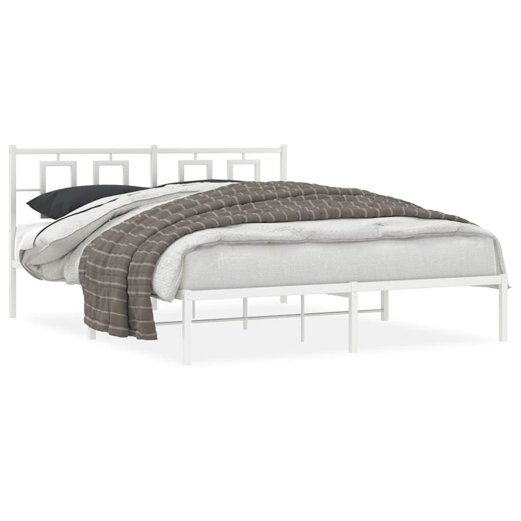 vidaXL Metal Bed Frame without Mattress with Headboard White 59.1"x78.7"