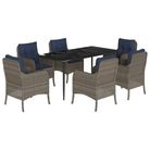 vidaXL 7 Piece Garden Dining Set with Cushions Grey Poly Rattan