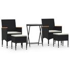 vidaXL 5 Piece Garden Bistro Set Poly Rattan and Tempered Glass Black