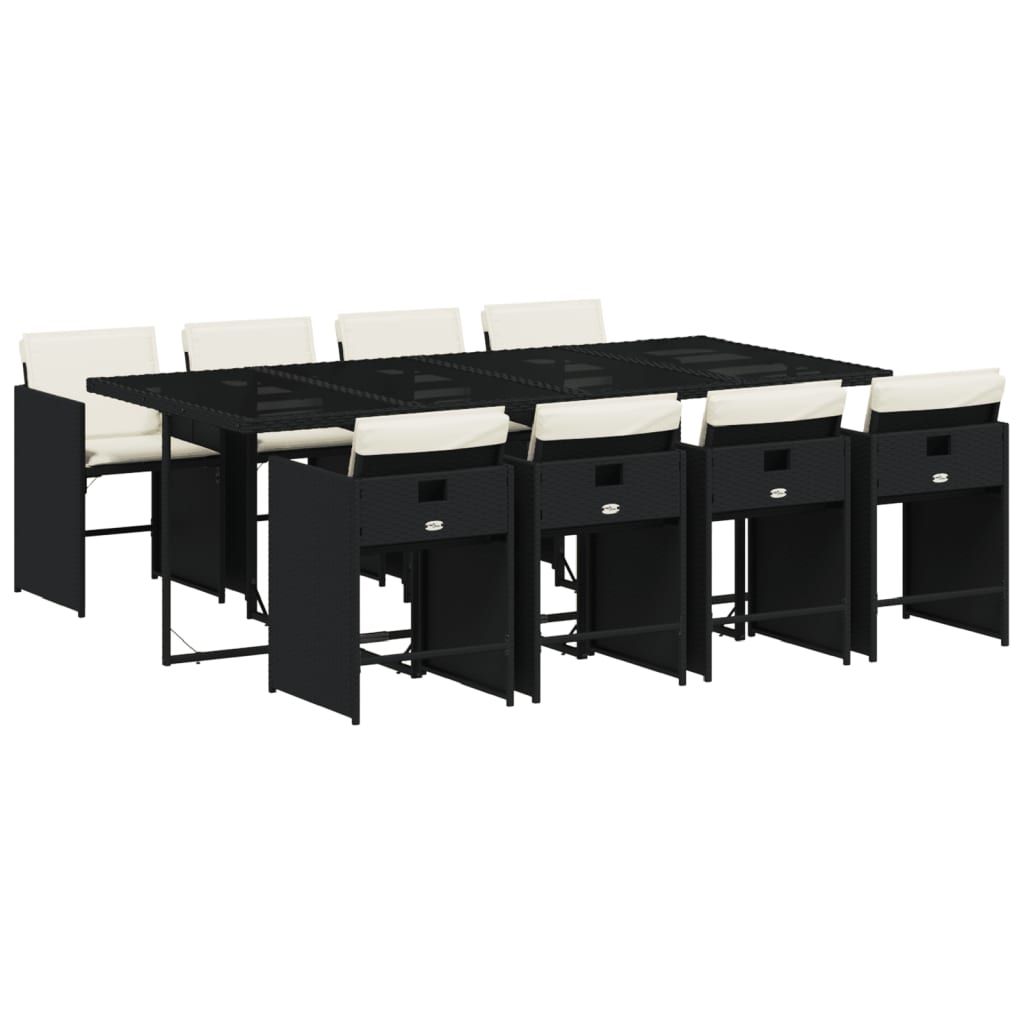 vidaXL 9 Piece Patio Dining Set with Cushions Black Poly Rattan