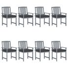 vidaXL Patio Chairs with Cushions 8 pcs Solid Acacia Wood Gray