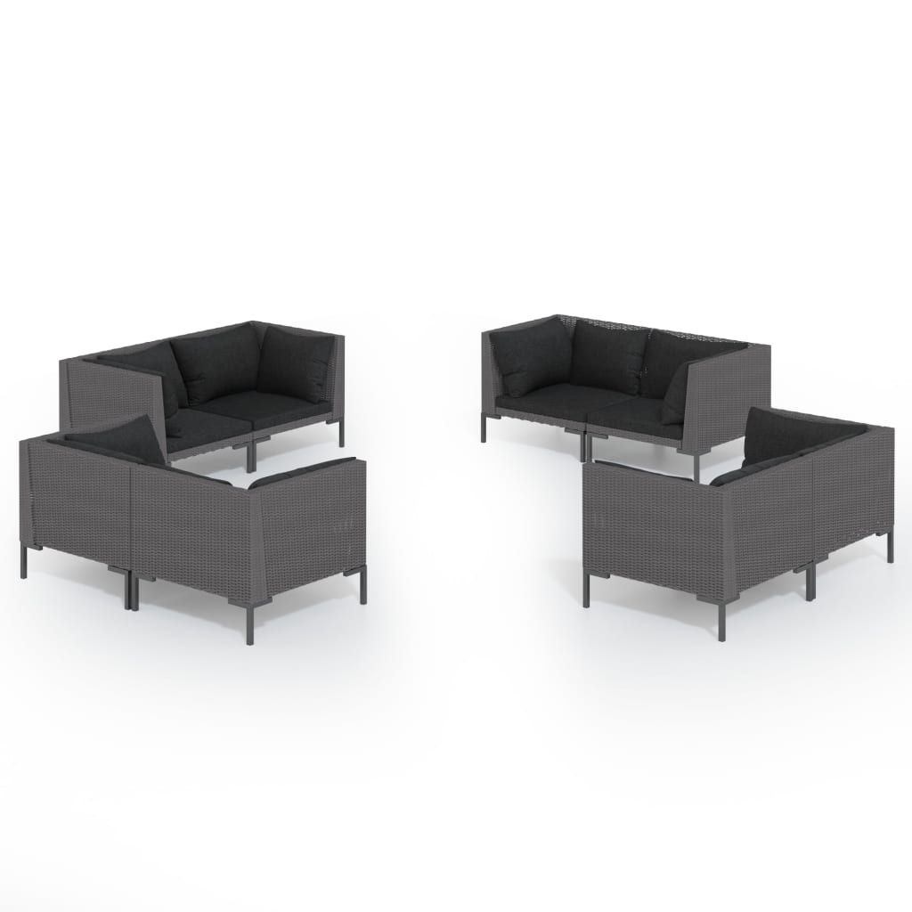 vidaXL 8 Piece Garden Lounge Set with Cushions Poly Rattan Dark Grey