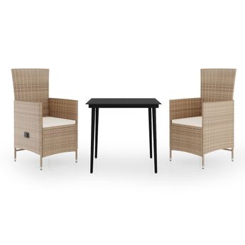 vidaXL 3 Piece Patio Dining Set with Cushions Beige