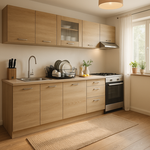 Stylish kitchen in light brown