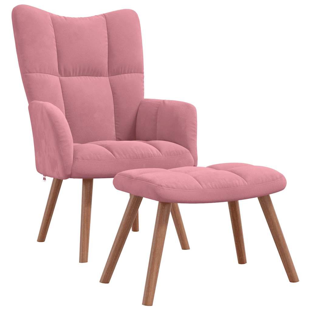 vidaXL Relaxing Chair with a Stool Pink Velvet