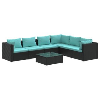 vidaXL 7 Piece Patio Lounge Set with Cushions Poly Rattan Black
