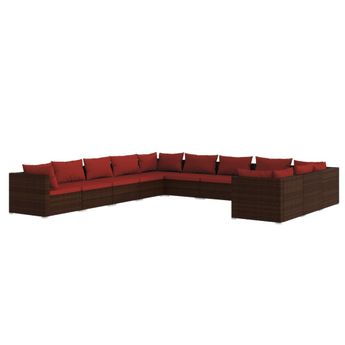 vidaXL 11 Piece Patio Lounge Set with Cushions Poly Rattan Brown