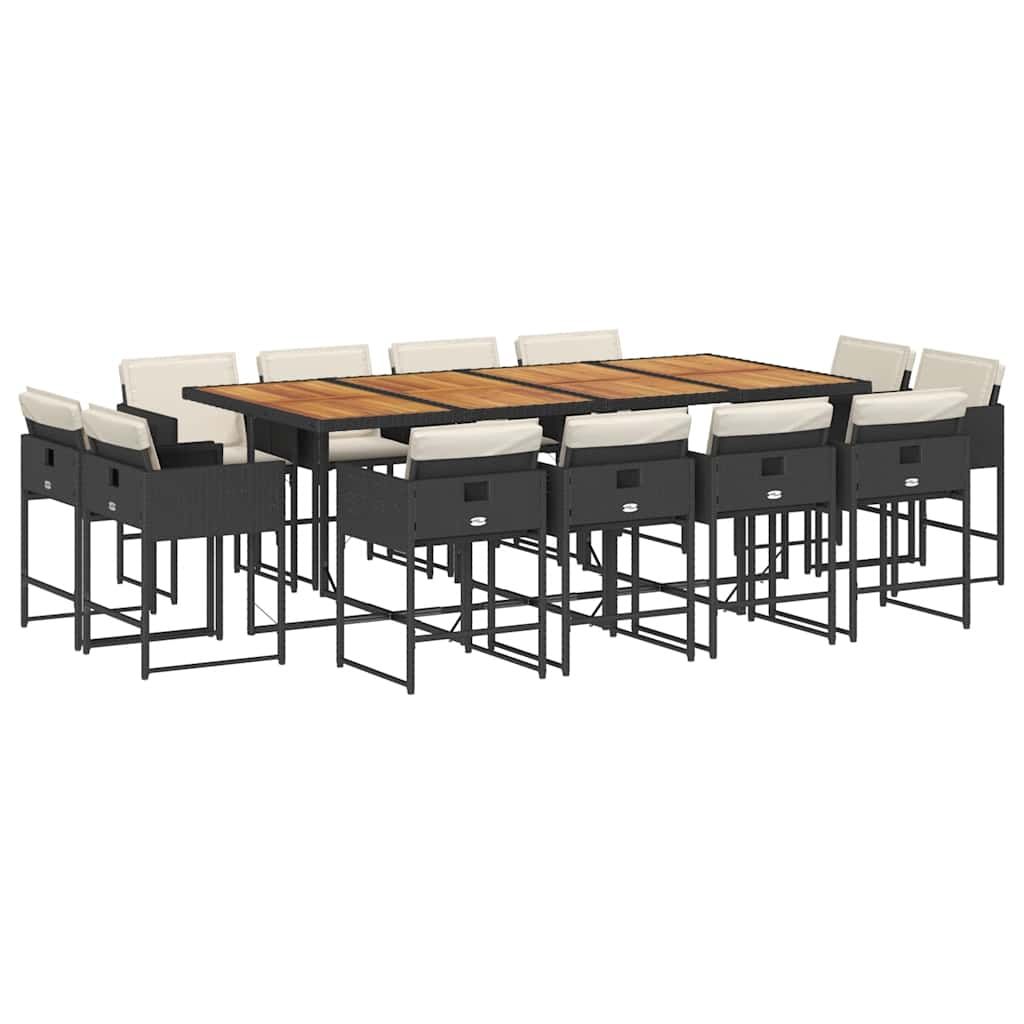 vidaXL 13 Piece Patio Dining Set with Cushions Black Poly Rattan