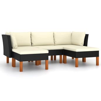 vidaXL 5 Piece Patio Lounge Set with Cushions Poly Rattan Black