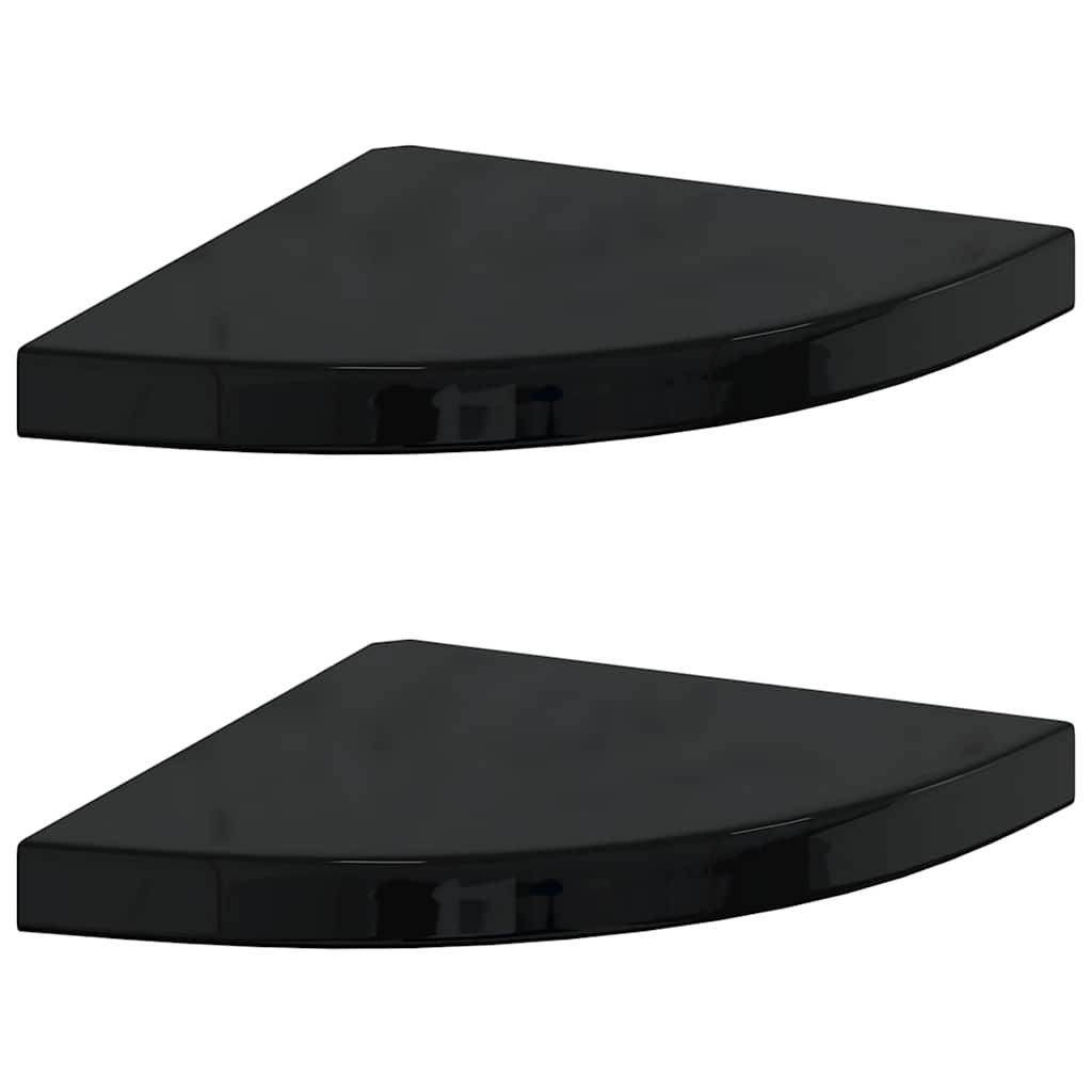 vidaXL Floating Corner Shelves 2 pcs High Gloss Black 13.8"x13.8"x1.5" MDF