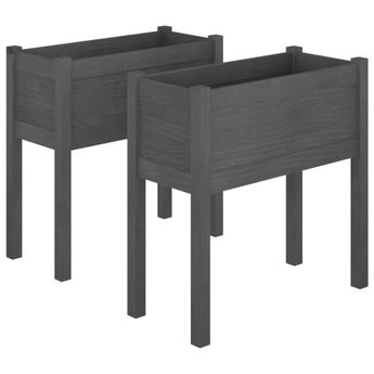 vidaXL Garden Planters 2 pcs Gray 27.6"x12.2"x27.6" Solid Wood Pine