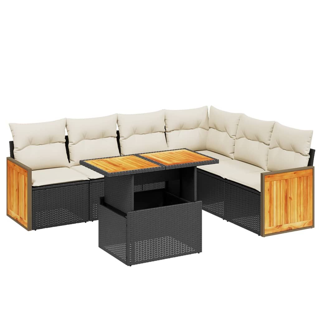 vidaXL 7 Piece Garden Sofa Set with Cushions Black Poly Rattan