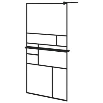 vidaXL Walk-in Shower Wall with Shelf Black 39.4"x76.8" ESG Glass&Aluminum