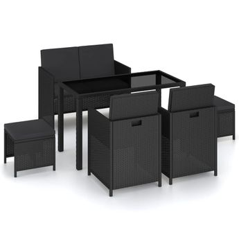 vidaXL 6 Piece Patio Dining Set with Cushions Poly Rattan Black