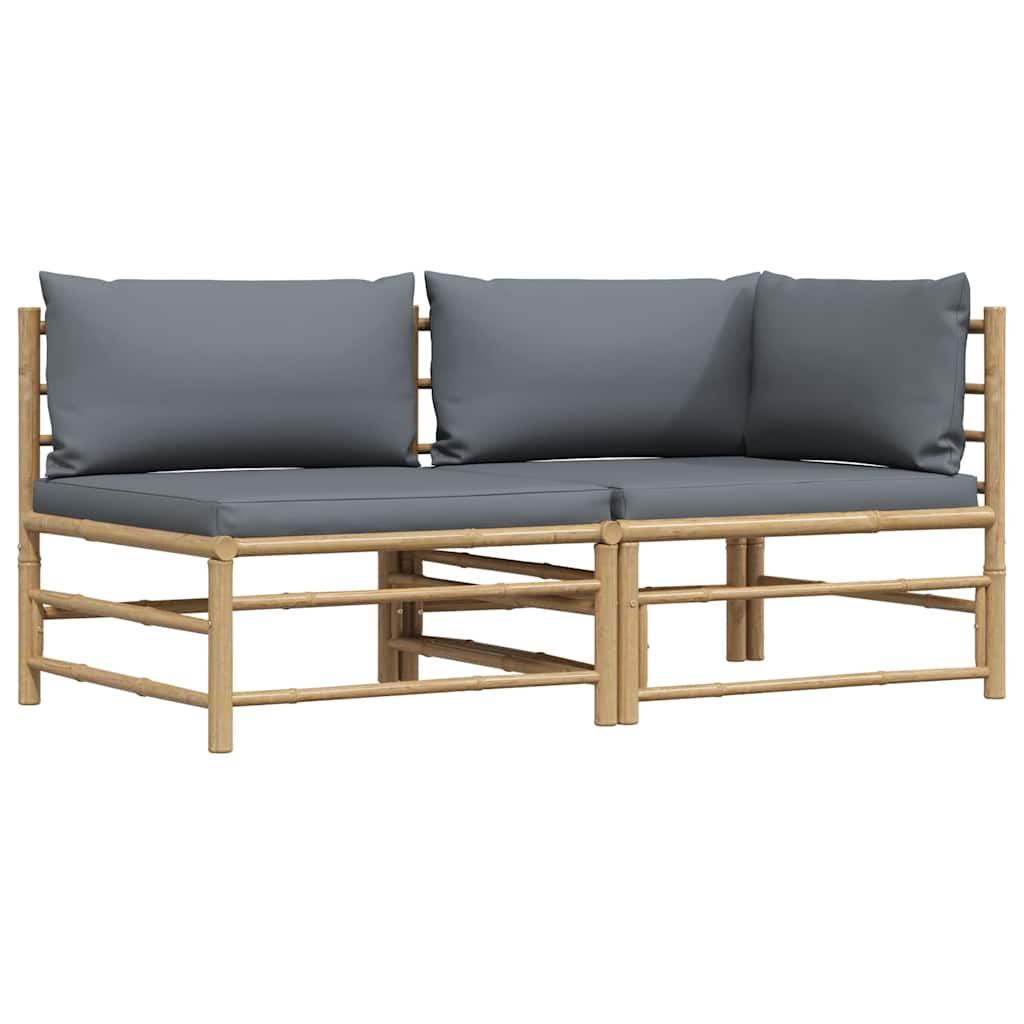 vidaXL 2 Piece Garden Lounge Set with Dark Grey Cushions Bamboo