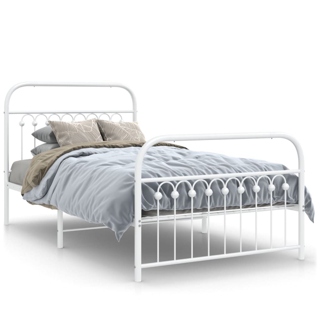vidaXL Metal Bed Frame without Mattress with Footboard White 39.4"x78.7"