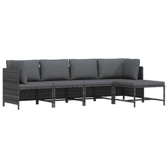 vidaXL 4 Piece Garden Lounge Set with Cushions Poly Rattan Grey