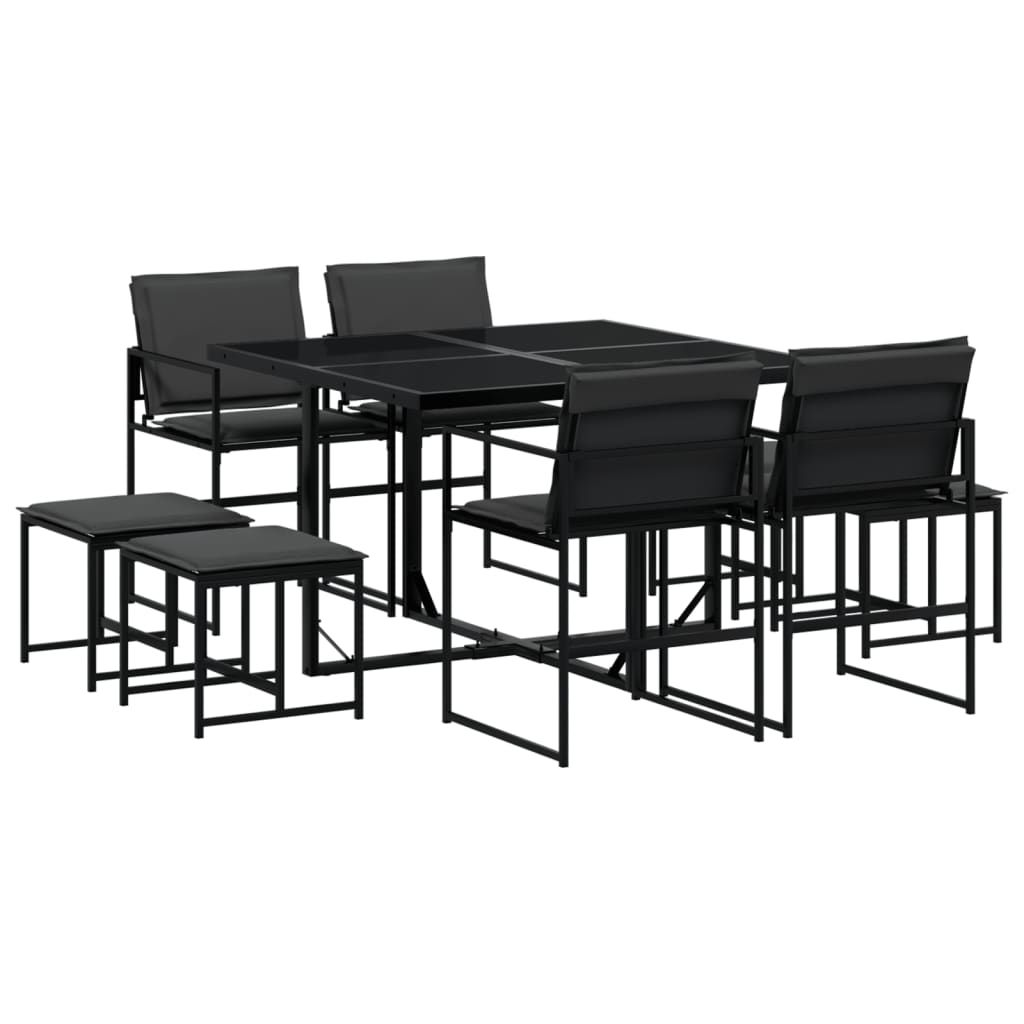 vidaXL 9 Piece Patio Dining Set with Cushions Black Textilene