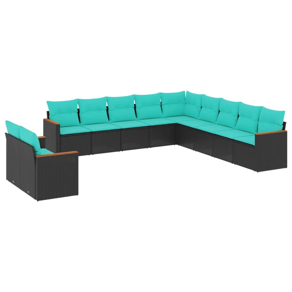 vidaXL 11 Piece Garden Sofa Set with Cushions Black Poly Rattan