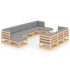 vidaXL 10 Piece Garden Lounge Set with Cushions Solid Wood Pine