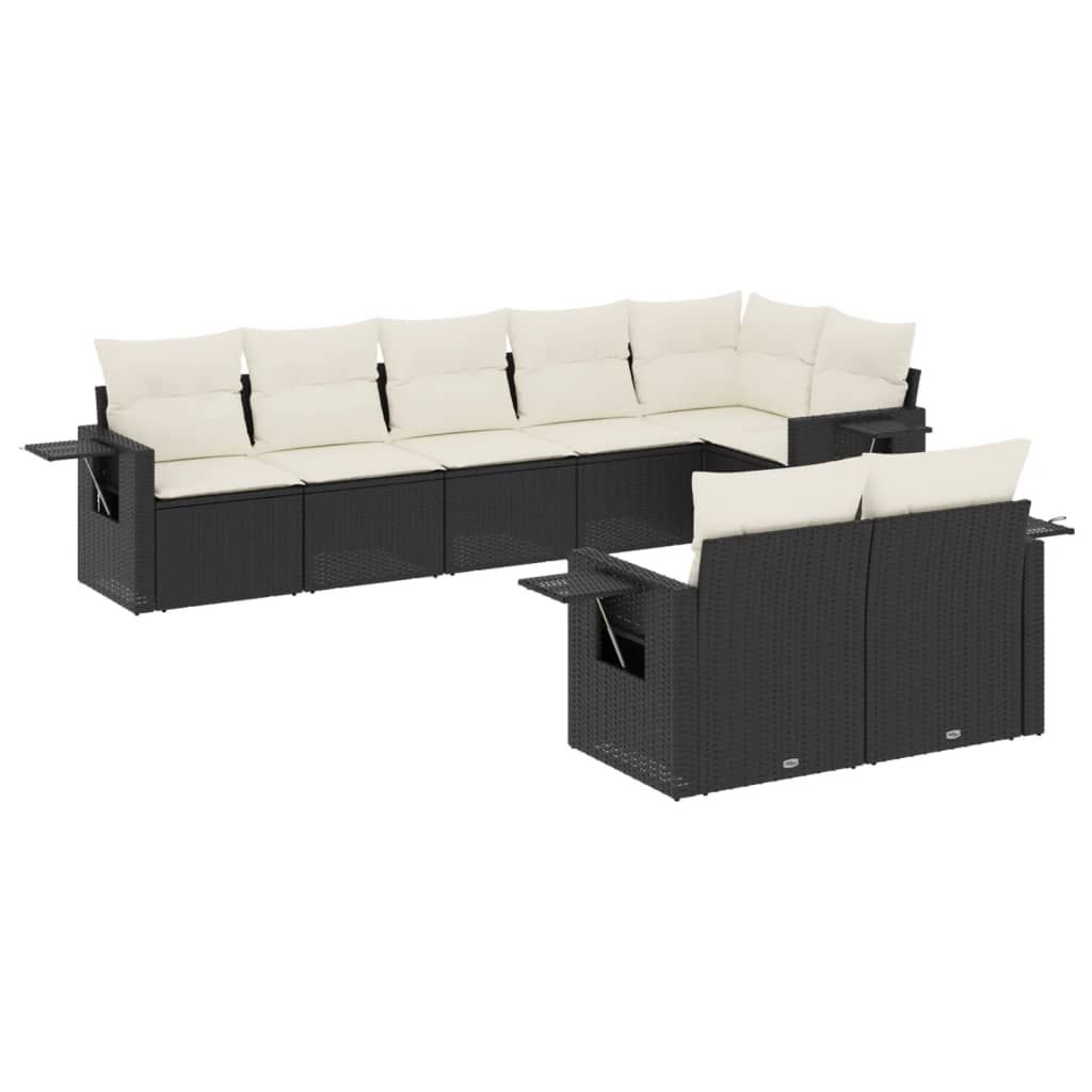 vidaXL 8 Piece Garden Sofa Set with Cushions Black Poly Rattan