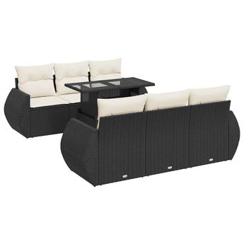 vidaXL 7 Piece Garden Sofa Set with Cushions Black Poly Rattan