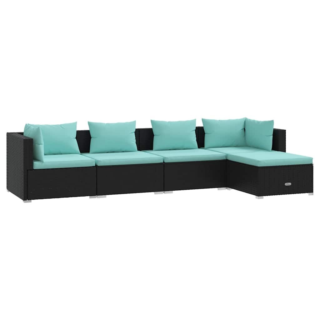 vidaXL 5 Piece Patio Lounge Set with Cushions Poly Rattan Black