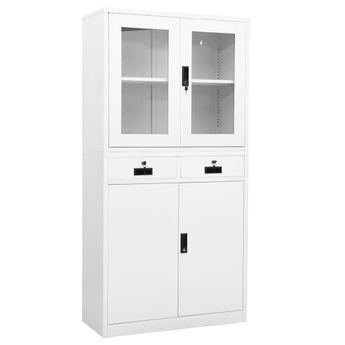 vidaXL Office Cabinet White 90x40x180 cm Steel and Tempered Glass