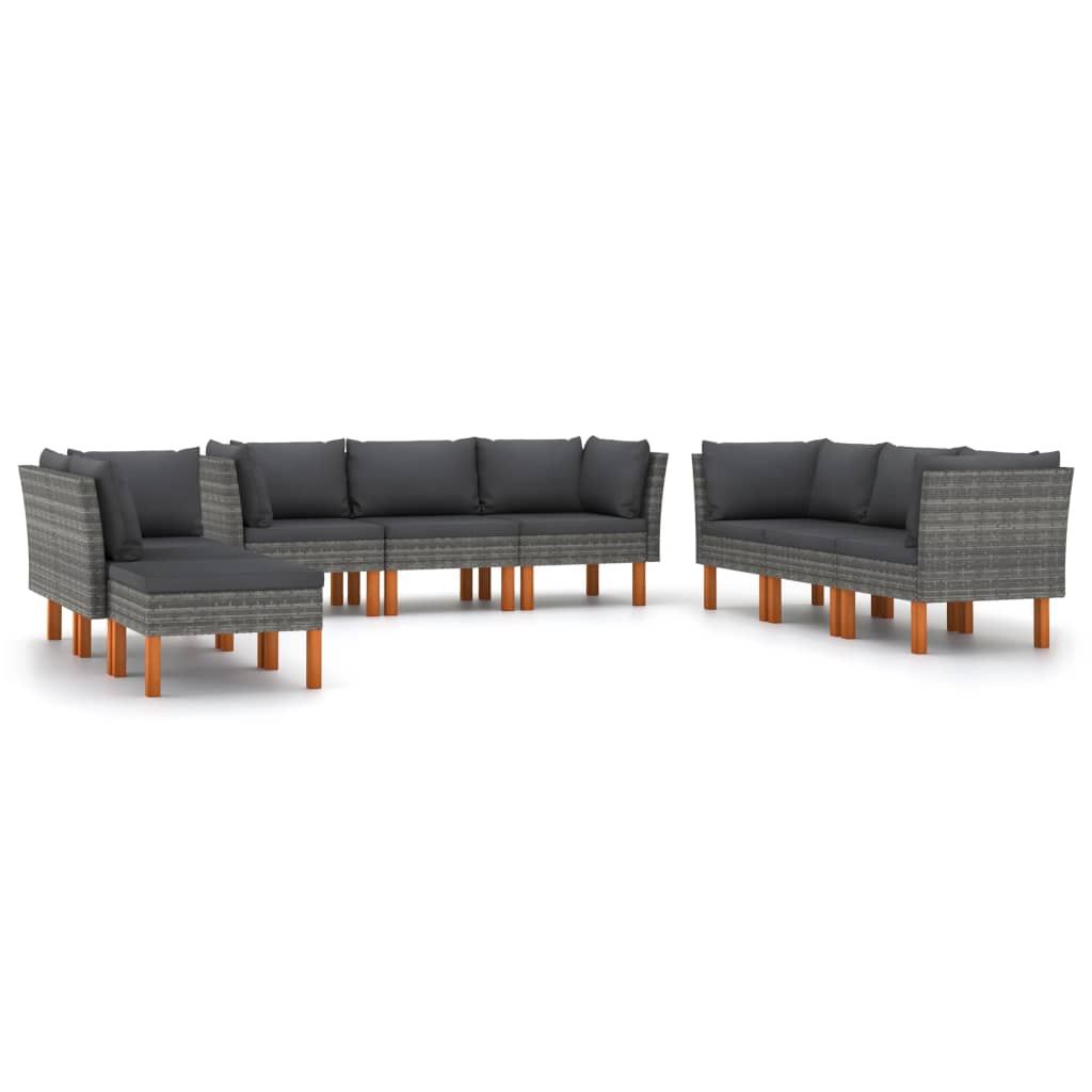 vidaXL 9 Piece Patio Lounge Set with Cushions Poly Rattan Gray