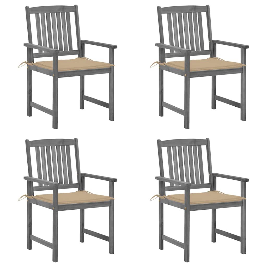 vidaXL Patio Chairs with Cushions 4 pcs Gray Solid Acacia Wood