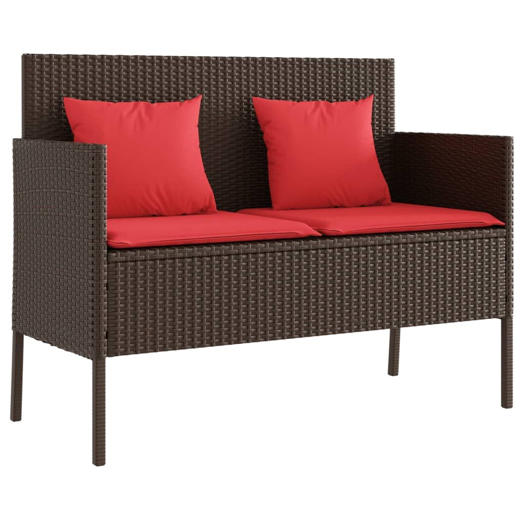 vidaXL Patio Bench with Cushions Brown Poly Rattan