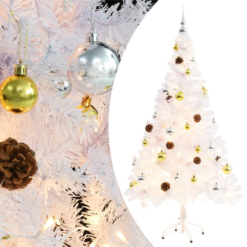vidaXL Artificial Pre-lit Christmas Tree with Baubles White 5 ft