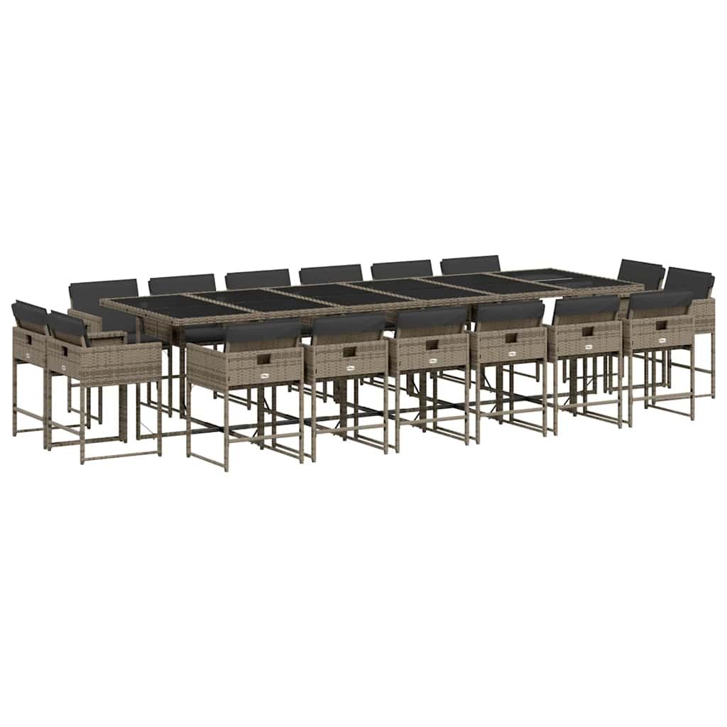 vidaXL 17 Piece Patio Dining Set with Cushions Gray Poly Rattan