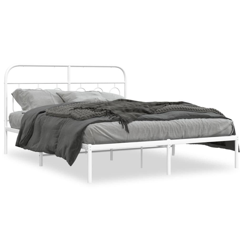 vidaXL Metal Bed Frame without Mattress with Headboard White 59.1"x78.7"