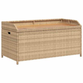 vidaXL Storage Bench Mix Beige 39.4"x19.7"x20.5" Poly Rattan and Acacia Wood
