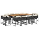 vidaXL 13 Piece Patio Dining Set with Cushions Black Poly Rattan