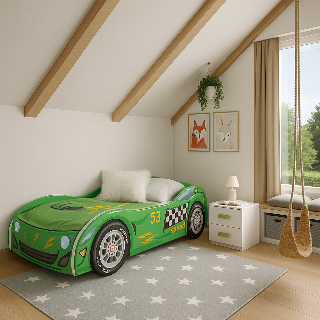 Green children's room in a minimalist style